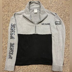 PINK Victoria's Secret Gray and Black Zip-Up Sweater